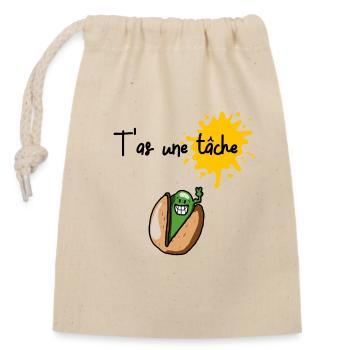 T'as une tâche pistache (typo noire) - Sac cadeau en coton avec cordon (14 x 20 cm) - nature - Devant