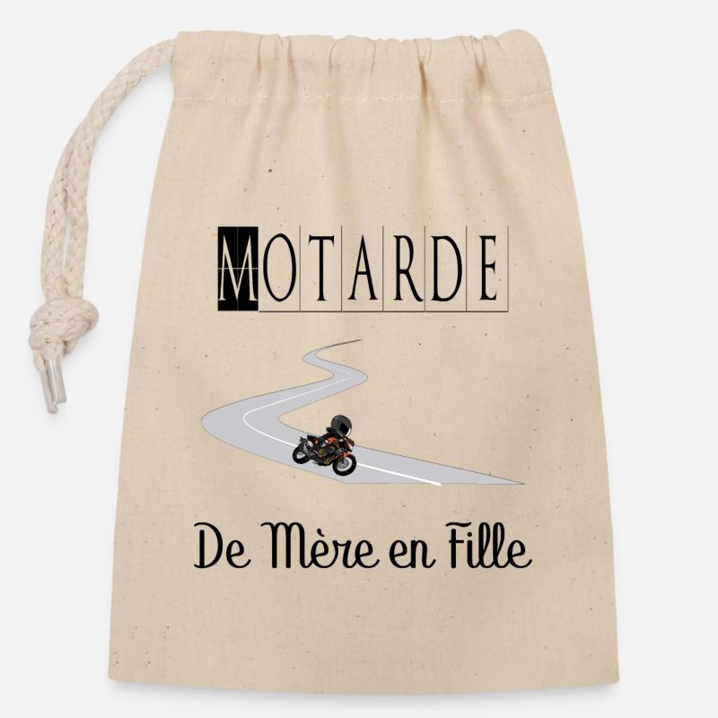 Motarde de Mère en Fille Moto - Sac cadeau en coton avec cordon (14 x 20 cm) - nature