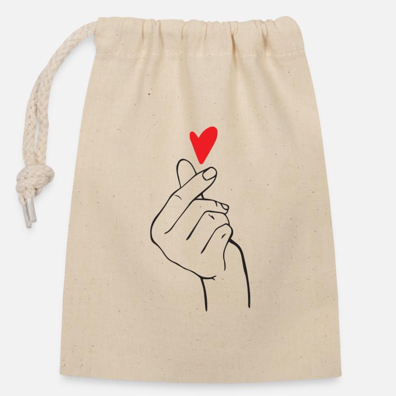 K-Pop Finger Heart - Closable cotton gift bag (14x20cm) - nature