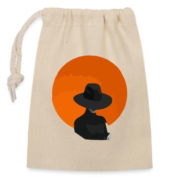 Femme avec chapeau - Sac cadeau en coton avec cordon (14 x 20 cm) - nature - Devant