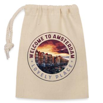 Willkommen in Amsterdam – Lieblingsplatz - Verschließbarer Geschenkbeutel aus Baumwolle (14x20cm) - Natur - Vorne