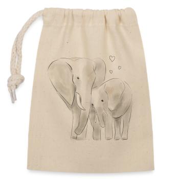 Jolie maman éléphant et bébé croquis aquarelle avec - Sac cadeau en coton avec cordon (14 x 20 cm) - nature - Devant