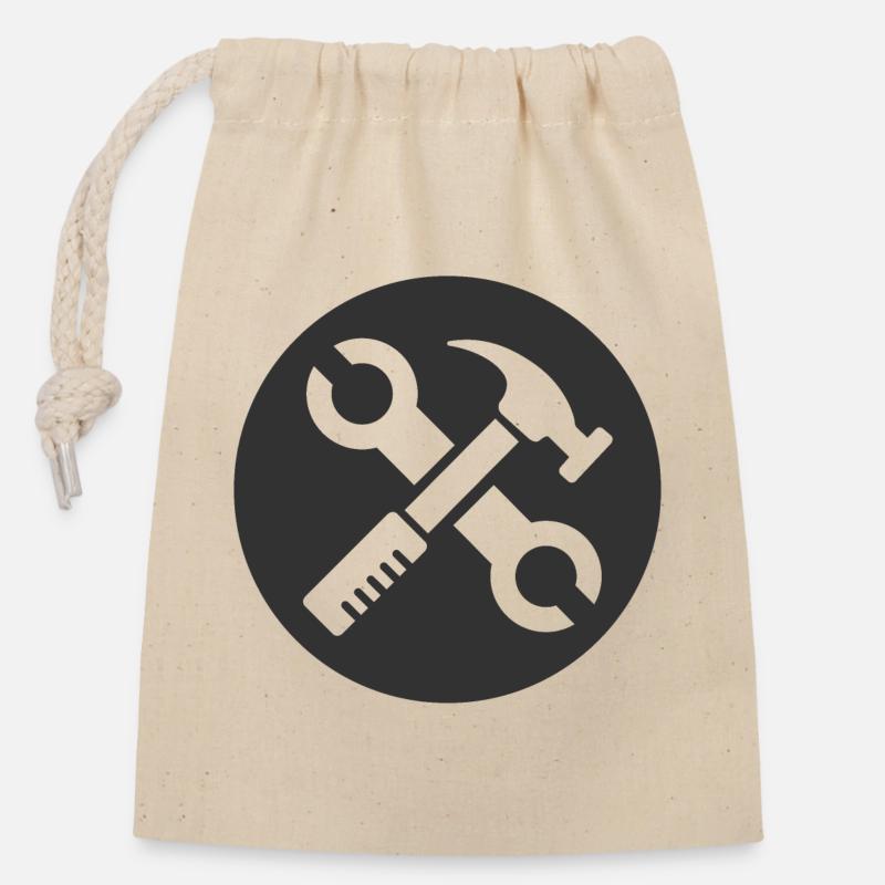 symbol handwerker diy selfmade werkzeug Hammer - Verschließbarer Geschenkbeutel aus Baumwolle (14x20cm) - Natur