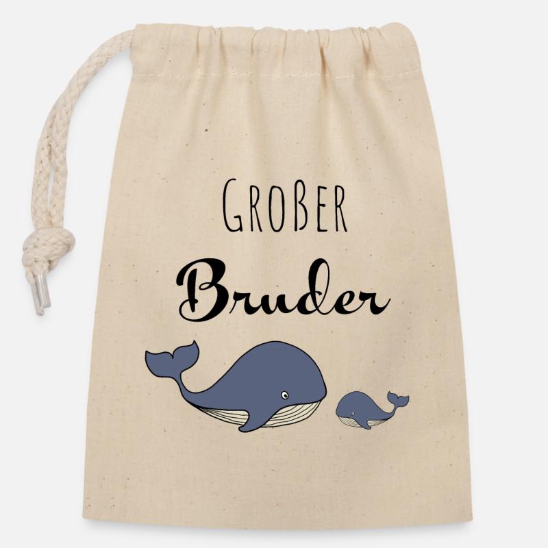 Großer Bruder Wal - Verschließbarer Geschenkbeutel aus Baumwolle (14x20cm) - Natur
