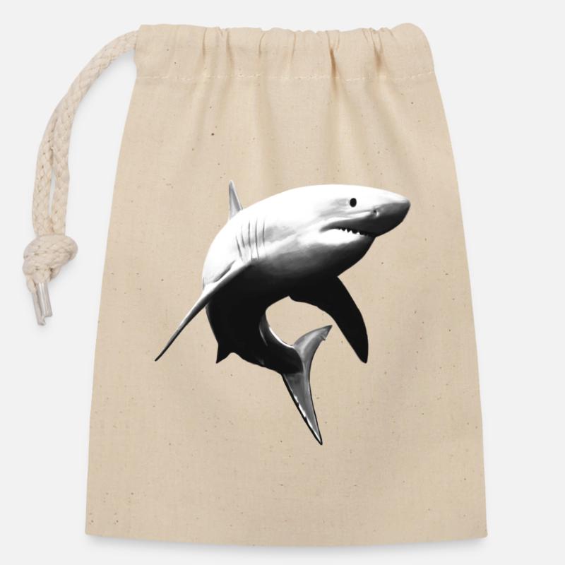 Grand requin blanc - Sac cadeau en coton avec cordon (14 x 20 cm) - nature