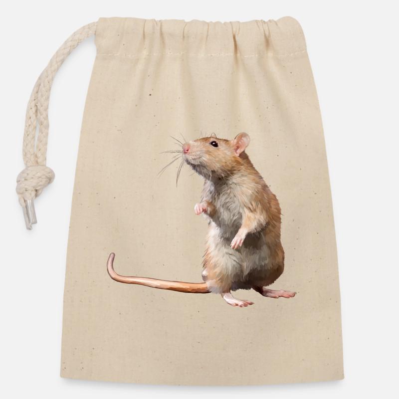 Maus - Verschließbarer Geschenkbeutel aus Baumwolle (14x20cm) - Natur