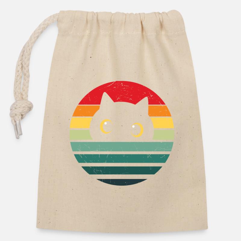 Retro Katze Vintage Katze Katzenliebhaber - Verschließbarer Geschenkbeutel aus Baumwolle (14x20cm) - Natur