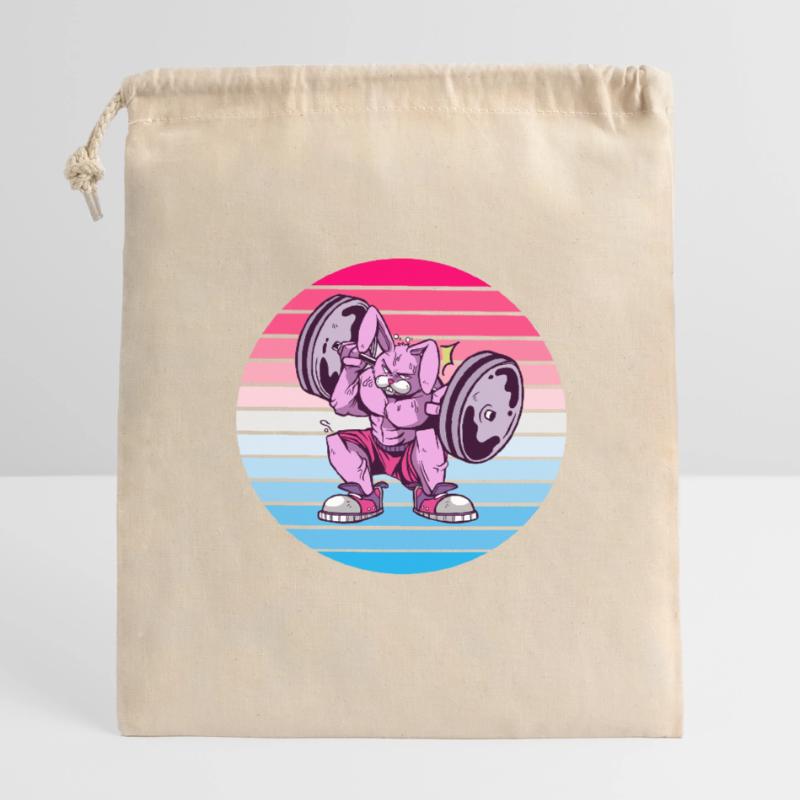 Conception de bodybuilder de lapin Sac cadeau en coton avec cordon (14 x 20 cm)
