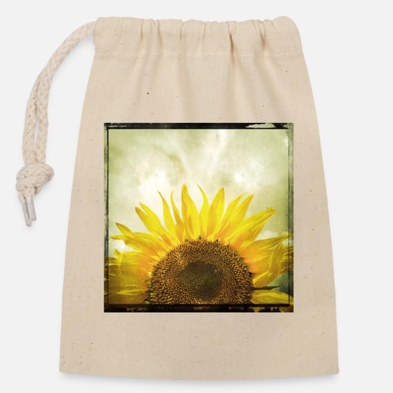 Halbe Sonnenblume - Verschließbarer Geschenkbeutel aus Baumwolle (14x20cm) - Natur
