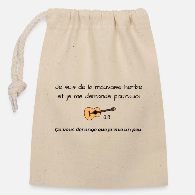 La mauvaise herbe Brassens - Sac cadeau en coton avec cordon (14 x 20 cm) - nature