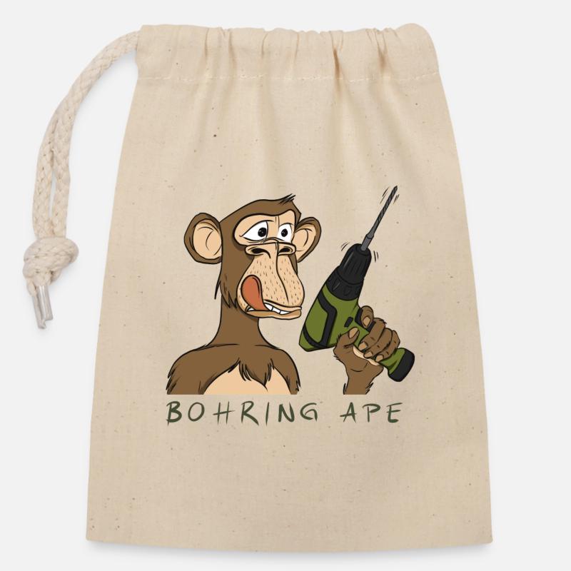 BOHRING APE - Verschließbarer Geschenkbeutel aus Baumwolle (14x20cm) - Natur