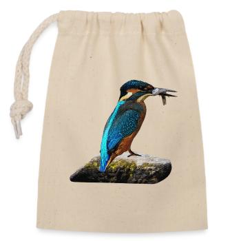 coole vögel, fischendes Eisvogel männchen - Verschließbarer Geschenkbeutel aus Baumwolle (14x20cm) - Natur - Vorne