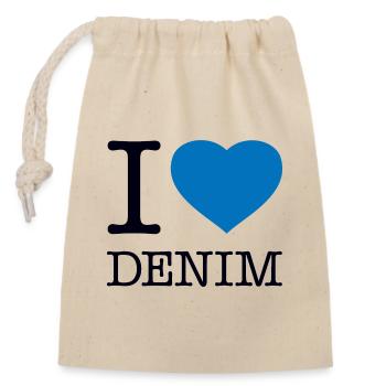 I LOVE DENIM - Verschließbarer Geschenkbeutel aus Baumwolle (14x20cm) - Natur - Vorne