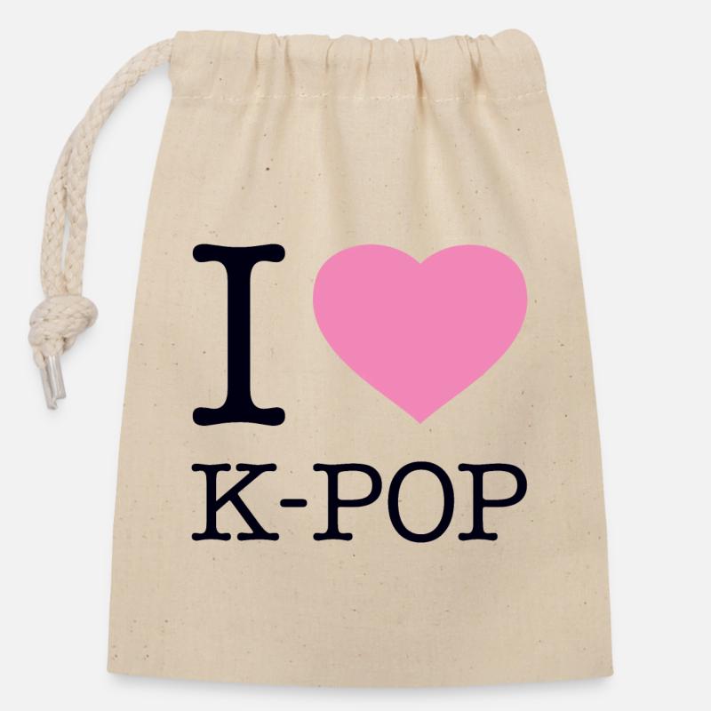 I LOVE K-POP - Verschließbarer Geschenkbeutel aus Baumwolle (14x20cm) - Natur