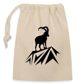 Steinbock auf einem Berg - Verschließbarer Geschenkbeutel aus Baumwolle (14x20cm) - Natur - Vorne