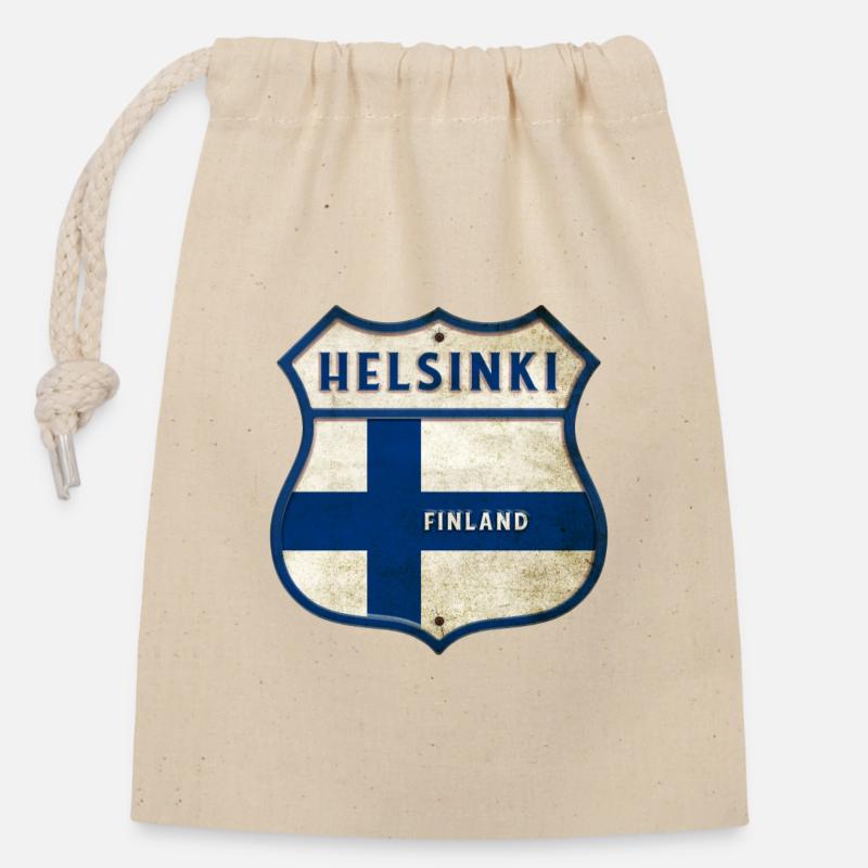 Helsinki Finnland Wappen Design - Verschließbarer Geschenkbeutel aus Baumwolle (14x20cm) - Natur