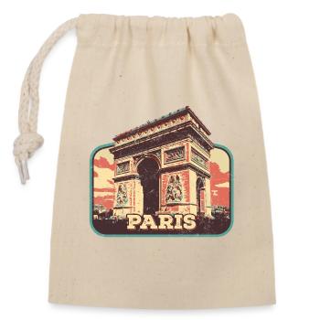Badge retro, Paris France est ma ville natale - Sac cadeau en coton avec cordon (14 x 20 cm) - nature - Devant