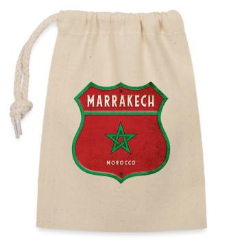 Marrakech Morocco Coat of Arms Flags Design - Closable cotton gift bag (14x20cm) - nature - Front