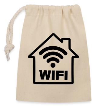 Haus mit Wifi - Verschließbarer Geschenkbeutel aus Baumwolle (14x20cm) - Natur - Vorne