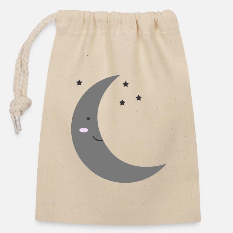 Lune Kawaii - Sac cadeau en coton avec cordon (14 x 20 cm) - nature