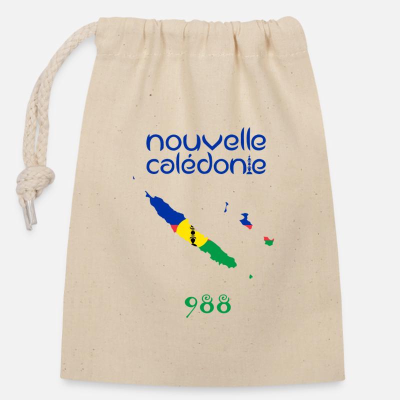 Nouvelle Calédonie - Sac cadeau en coton avec cordon (14 x 20 cm) - nature