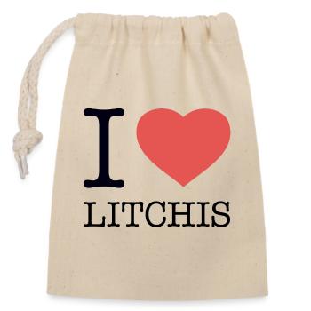 I LOVE LITCHIS Litschis - Verschließbarer Geschenkbeutel aus Baumwolle (14x20cm) - Natur - Vorne