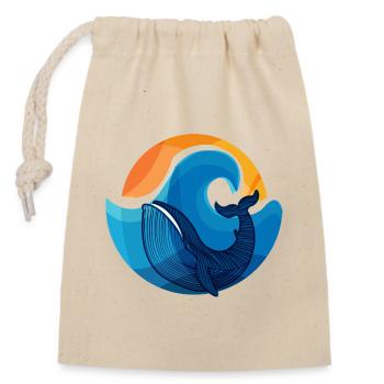 Waves and Whale Shark Illustration - Closable cotton gift bag (14x20cm) - nature - Front