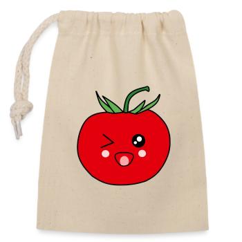Tomate drôle avec un visage heureux - Sac cadeau en coton avec cordon (14 x 20 cm) - nature - Devant