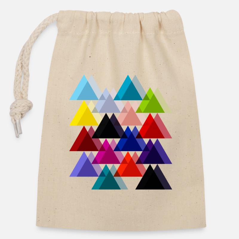Triangles doubles - Sac cadeau en coton avec cordon (14 x 20 cm) - nature