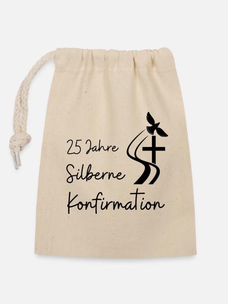 Silberne Konfirmation 25 Jahre Jubelkonfirmation - Verschließbarer Geschenkbeutel aus Baumwolle (14x20cm) - Natur