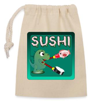 LUSTIGE SUSHI MAKI GESCHENKE - ESSEN DINOSAURIER - Verschließbarer Geschenkbeutel aus Baumwolle (14x20cm) - Natur - Vorne