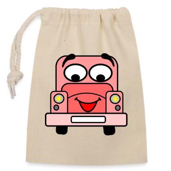 Voiture gaie avec visage rose - Sac cadeau en coton avec cordon (14 x 20 cm) - nature - Devant