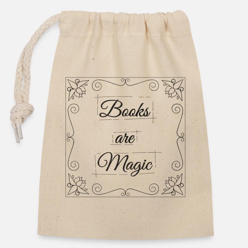 Les livres sont magiques - Sac cadeau en coton avec cordon (14 x 20 cm) - nature