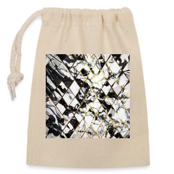 Marble Black White Gold Geometric Mosaic - Closable cotton gift bag (14x20cm) - nature - Front