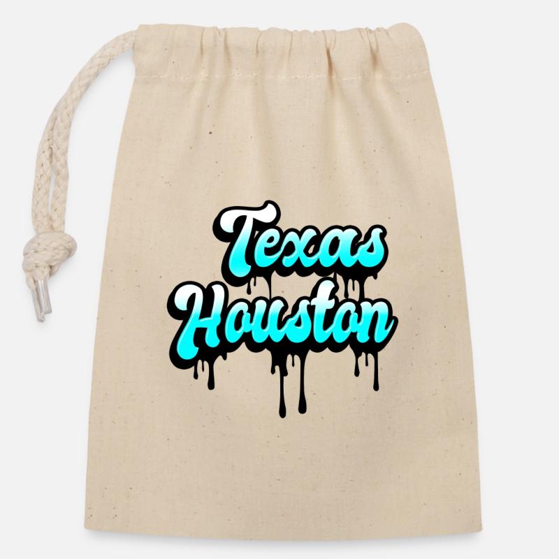 Texas Houston Design - Verschließbarer Geschenkbeutel aus Baumwolle (14x20cm) - Natur