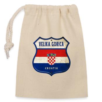 Velika Gorica Croatia flag coat of arms design - Closable cotton gift bag (14x20cm) - nature - Front