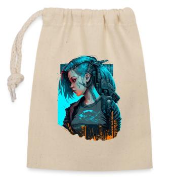 Schöne futuristische Dame für Gaming-Liebhaber - Verschließbarer Geschenkbeutel aus Baumwolle (14x20cm) - Natur - Vorne