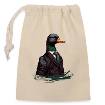 Canard en costume de plumes - Sac cadeau en coton avec cordon (14 x 20 cm) - nature - Devant