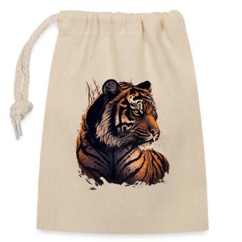 Indien Tiger - Verschließbarer Geschenkbeutel aus Baumwolle (14x20cm) - Natur - Vorne