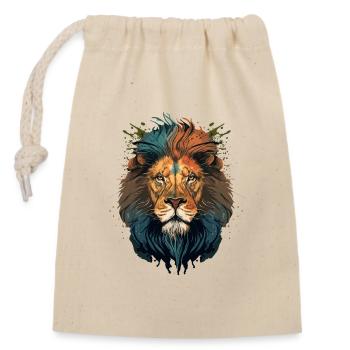 Digital Illustration of a Lion Head - Closable cotton gift bag (14x20cm) - nature - Front