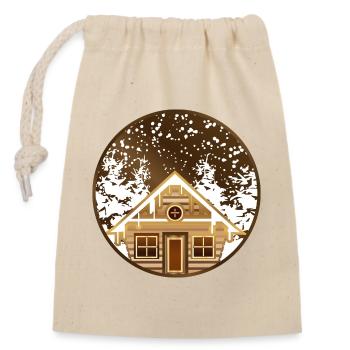 cozy log cabin in the wintry forest - Closable cotton gift bag (14x20cm) - nature - Front
