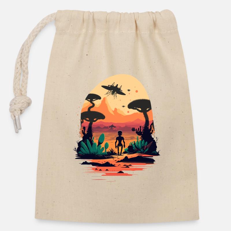 Alien dans Alien World - Sac cadeau en coton avec cordon (14 x 20 cm) - nature
