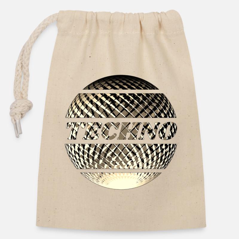 Techno disco ball gold - Closable cotton gift bag (14x20cm) - nature