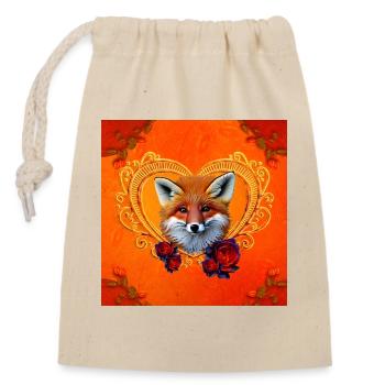 Wunderbarer Fuchskopf mit Herz - Verschließbarer Geschenkbeutel aus Baumwolle (14x20cm) - Natur - Vorne