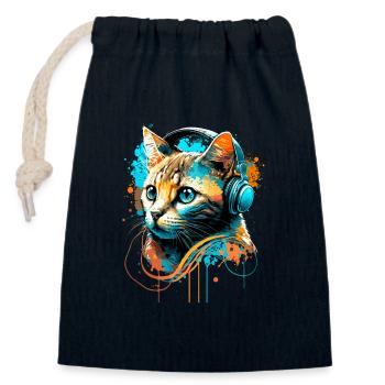 Katze hört Musik - Verschließbarer Geschenkbeutel aus Baumwolle (14x20cm) - Navy - Vorne