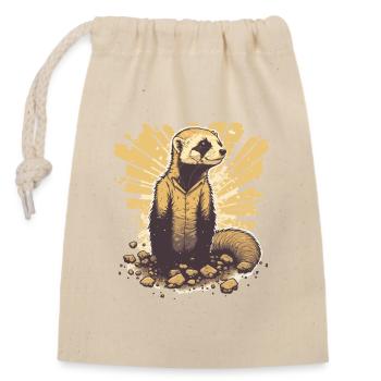 Furet sortant de son trou - Sac cadeau en coton avec cordon (14 x 20 cm) - nature - Devant
