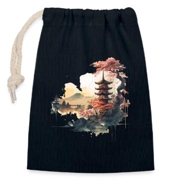 Asiatische Tempelkunstwerke - Verschließbarer Geschenkbeutel aus Baumwolle (14x20cm) - Navy - Vorne