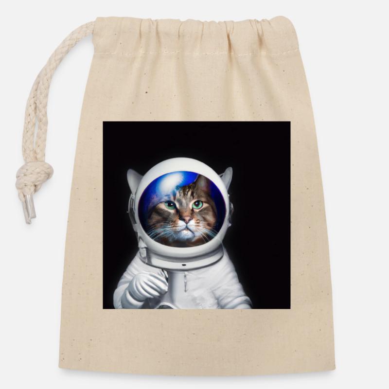 Astro Chat - Sac cadeau en coton avec cordon (14 x 20 cm) - nature