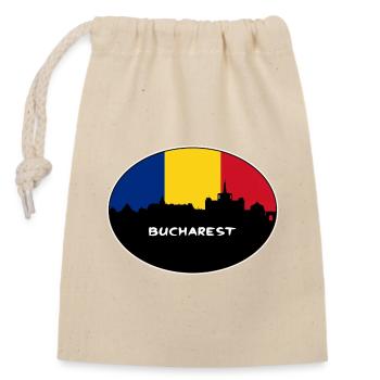 Bukarest Rumänien Flagge Skyline Silhouette Reisen - Verschließbarer Geschenkbeutel aus Baumwolle (14x20cm) - Natur - Vorne