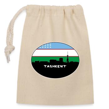 Tachkent Ouzbékistan Drapeau Skyline Voyage Silhouette - Sac cadeau en coton avec cordon (14 x 20 cm) - nature - Devant